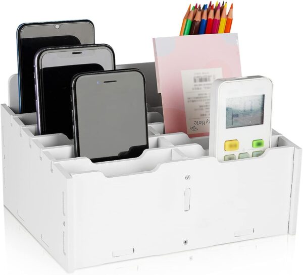 Wooden Desk Organizer with 12 Divided Compartments for Office Supplies, Stylish and Sturdy Storage Box for Pen, Phone, Scissors, and More
