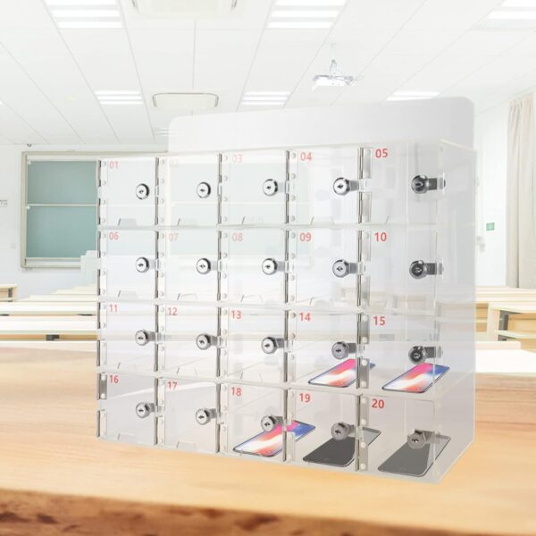 Transparent Cell Phone Storage Locker with 20 Slots, High-Security Mobile Phone Organizer with Keys