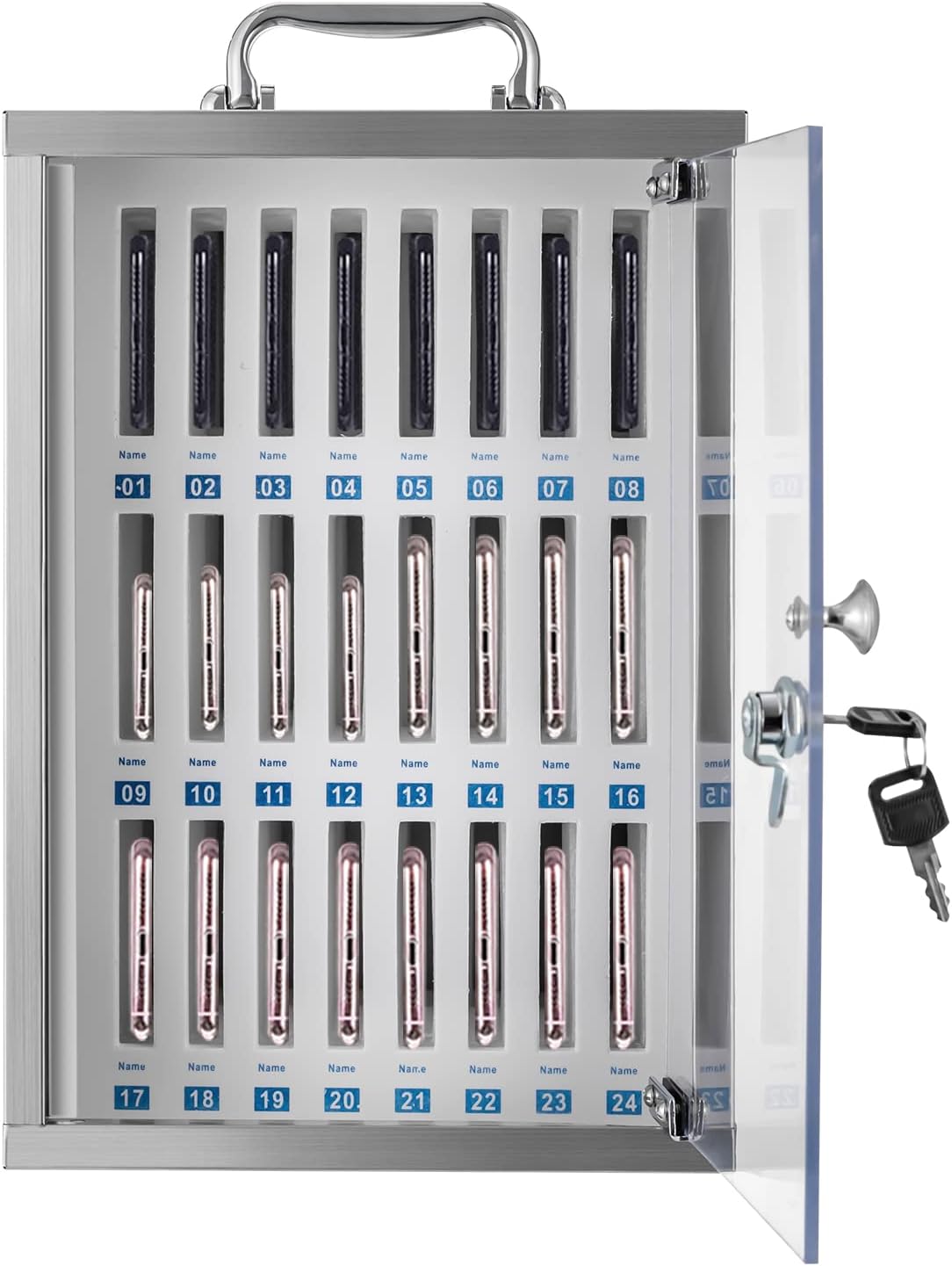 24 Slot Cell Phones Storage Cabinet, Stainless Steel Cell Phone Locker Cabinet Pocket with Safety Lock and Handle for Classroom Office 24 Slot Cell Phones Storage Cabinet, Stainless Steel Cell Phone Locker Cabinet Pocket with Safety Lock and Handle for Classroom Office