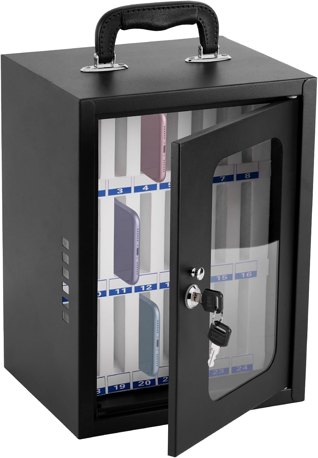 Cell Phone Locker Box, Thickened Steel Cell Phone Storage Cabinet 24 Slots Wall-Mounted Cell Phone Lock Box for School, Company