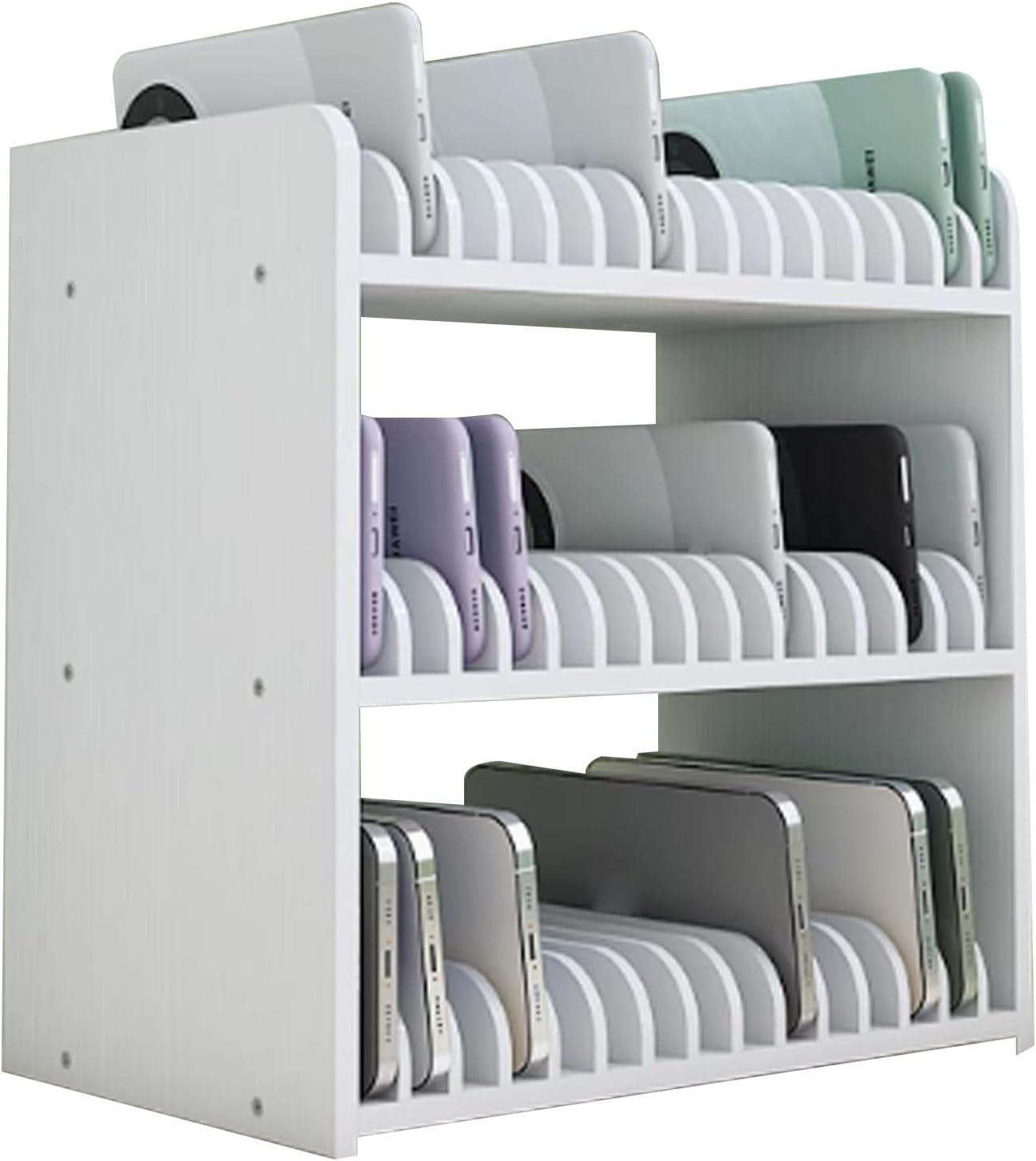 Wooden Cell Phone Locker for Classroom, Stable Cell Phone Storage Cabinet, Desktop Cell Phone Storage Box for School, Classroom, Office, Easy Installation(White)